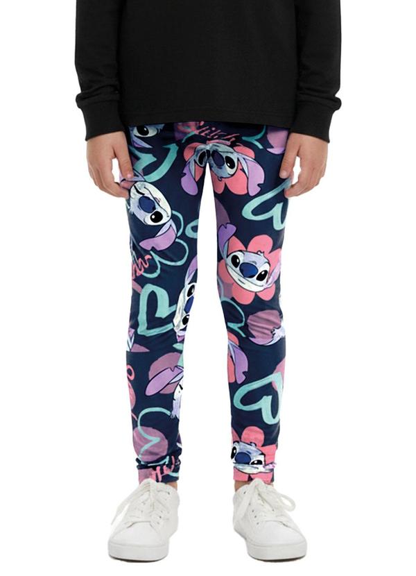 Calça Legging Stitch® em Cotton Azul Marinho