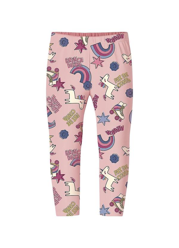 Calça Legging Unicórnios em Moletom Rosa Claro