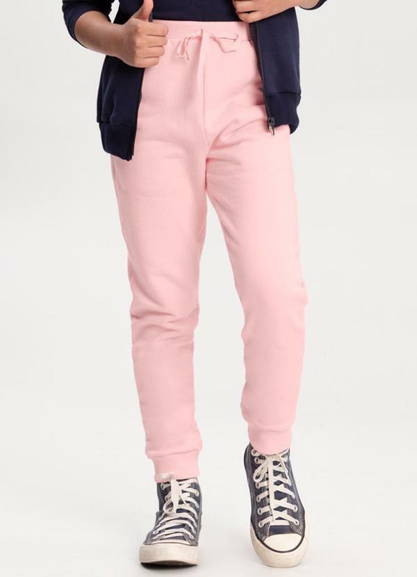 Vista 2 Calça Menina com Bolso em Moletom Felpado Rosa Alakazoo Alakazoo