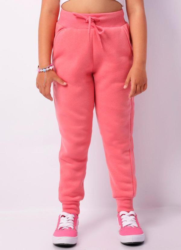Calça Moletom Infantil Jogger Peluciada Rosa