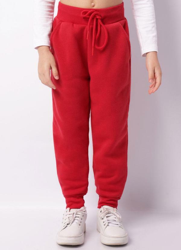 Calça Moletom Infantil Jogger Peluciada Vermelha