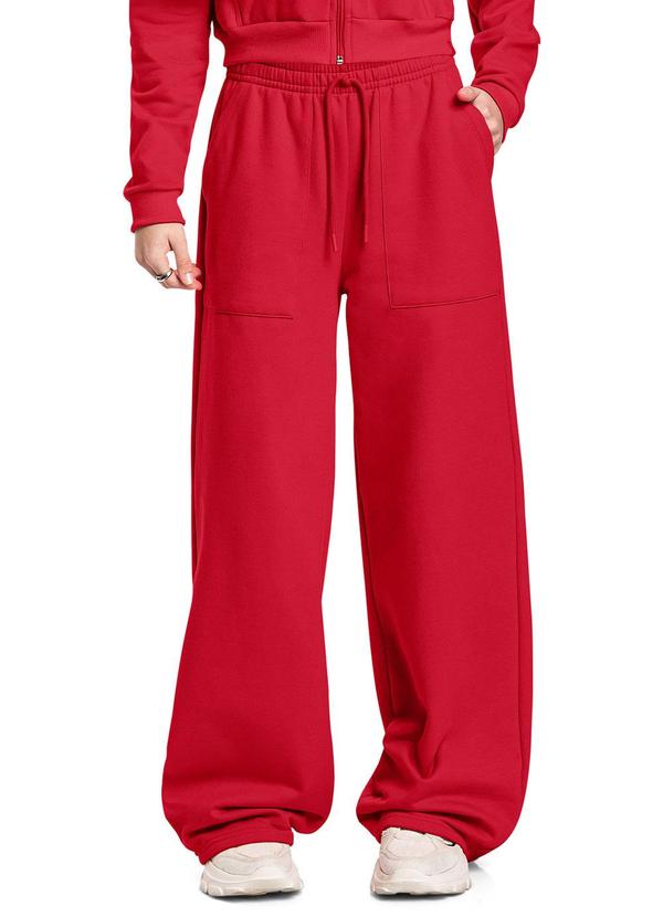 Calça Wide Leg Juvenil Moletom Vermelho