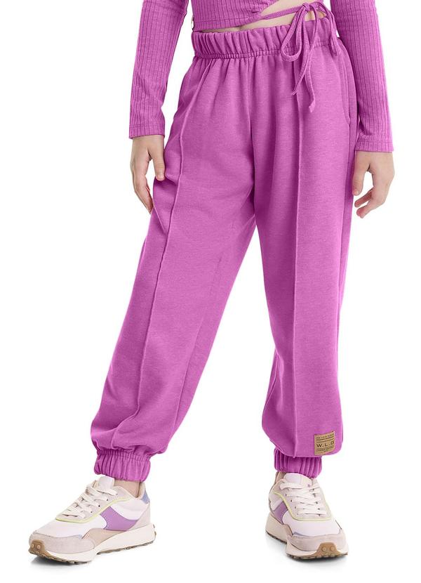 Vista 2 Calça Básica em Moletom Juvenil Rosa Gloss Gloss