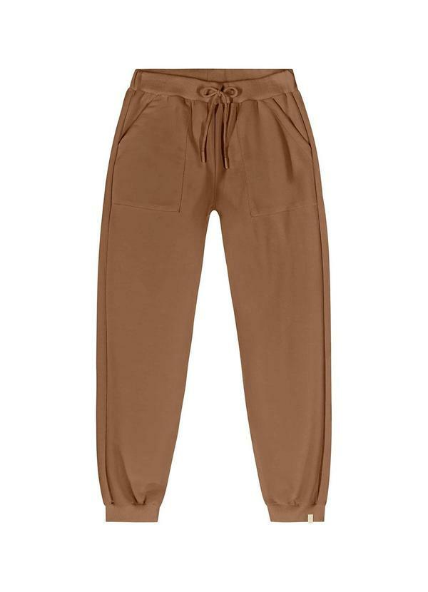 Vista 2 Calça Básica Juvenil em Moletom Marrom Gloss Gloss