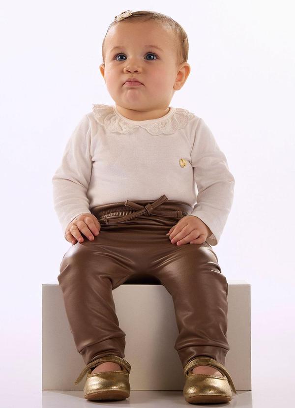 Calça Bebê Menina Malha Cirrê Marrom