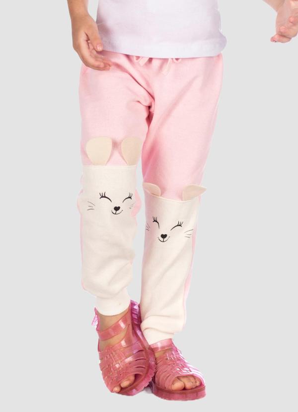 Calça com Orelhas Estampada Menina Rosa