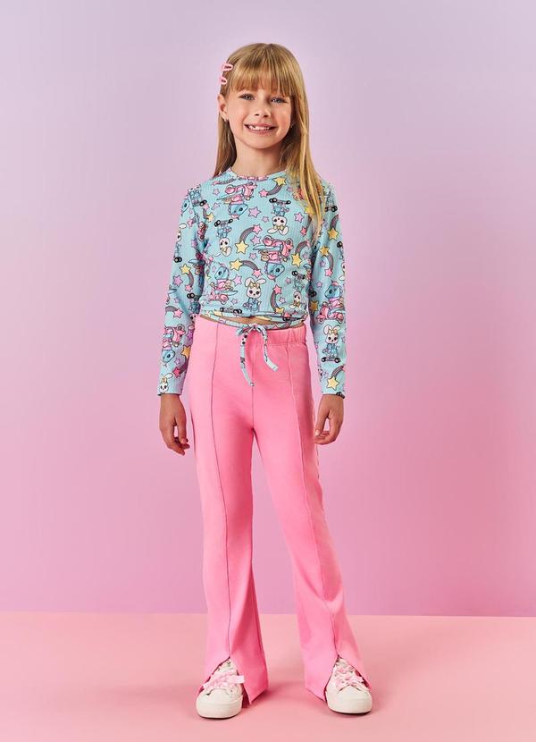 Calça Flare Felpada Infantil Menina Rosa