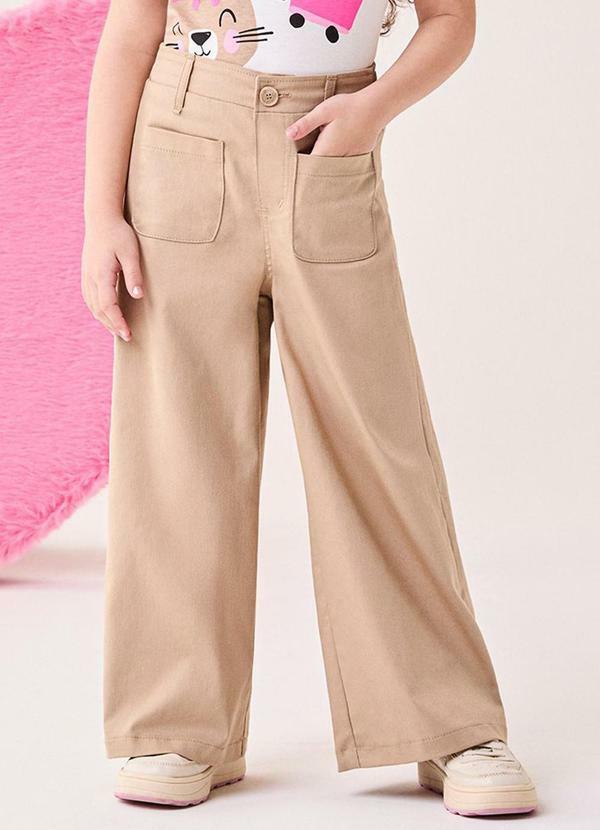 Calça Infantil Menina Wide de Sarja Bege Bege
