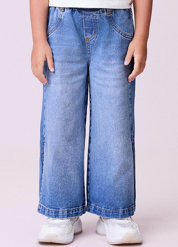 Calça Jeans Pantalona com Abertura Azul