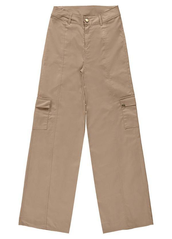 Calça Juvenil Sarja com Elastano Bolsos Bege