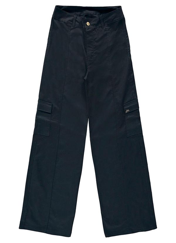 Calça Juvenil Sarja com Elastano Bolsos Preto