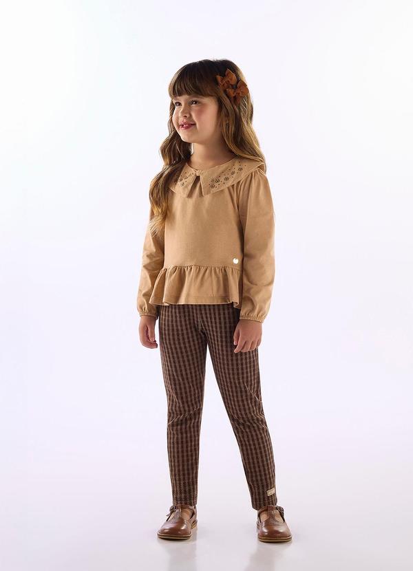 Calça Menina Jacquard Elastano Marrom