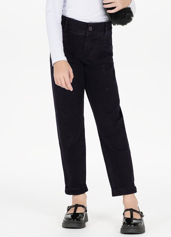 Calça Mom Jeans Infantil com Strass Preto