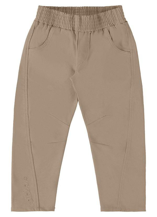 Calça Sarja com Elastano Modelagem Cenoura Bege