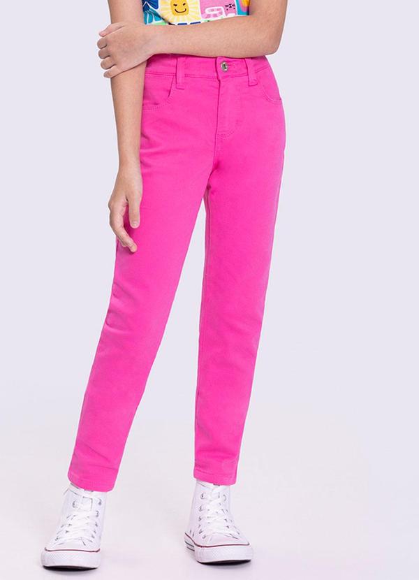 Vista 2 Calça Sarja Skinny Infantil Menina Rosa Alakazoo Alakazoo