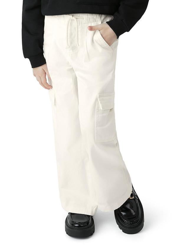 Calça Wide Leg Cargo em Sarja Bege