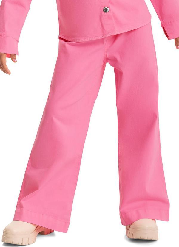 Calça Wide Leg em Sarja Infantil Rosa