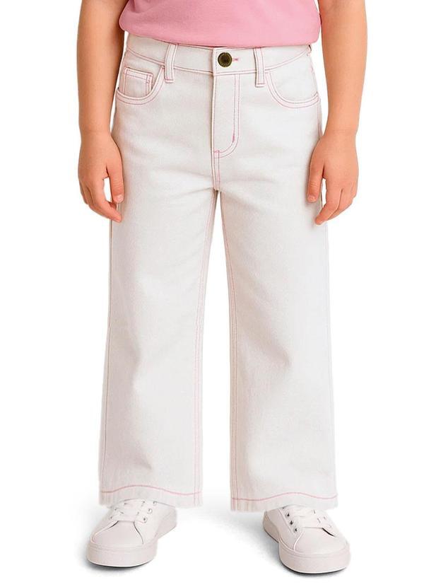 Calça Wide Leg em Sarja Off White