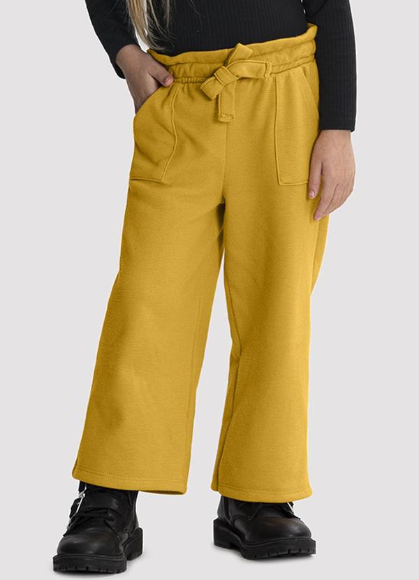 Calça Wide Leg Infantil Menina em Moletom Amarelo
