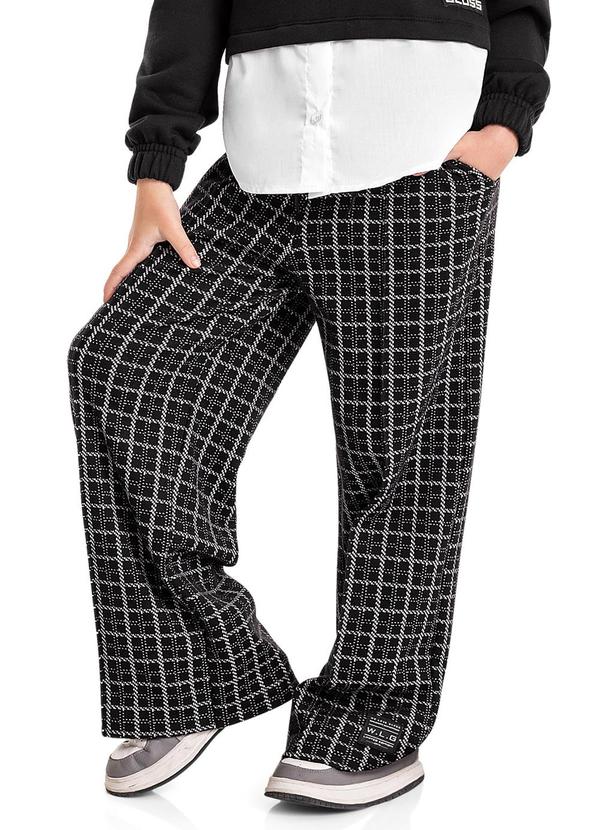Vista 2 Calça Xadrez em Malha Jacquard Juvenil Preto Gloss Gloss
