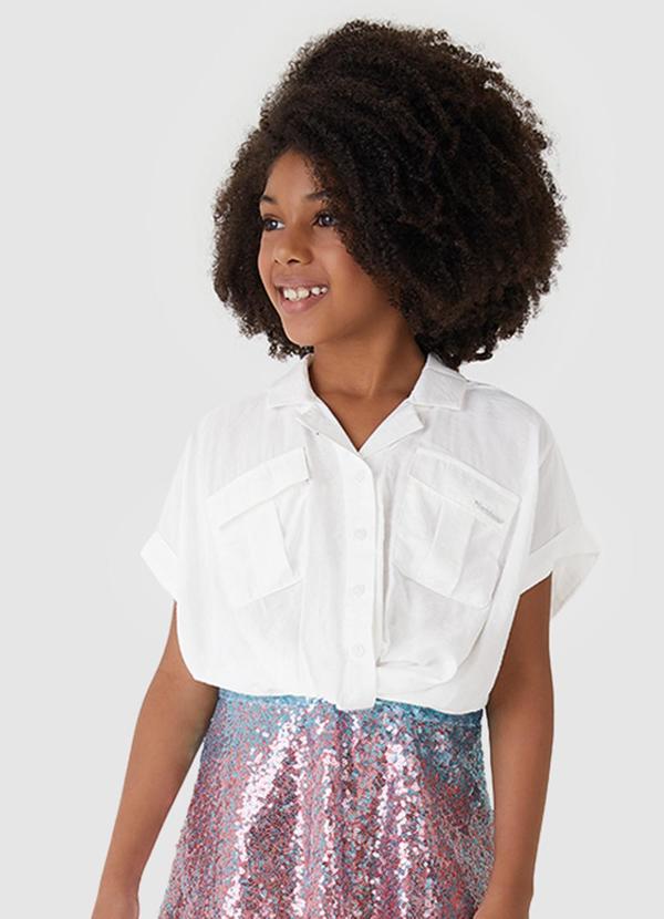 Vista 2 Camisa Box Cropped em Viscose Menina Branco Carinhoso Carinhoso