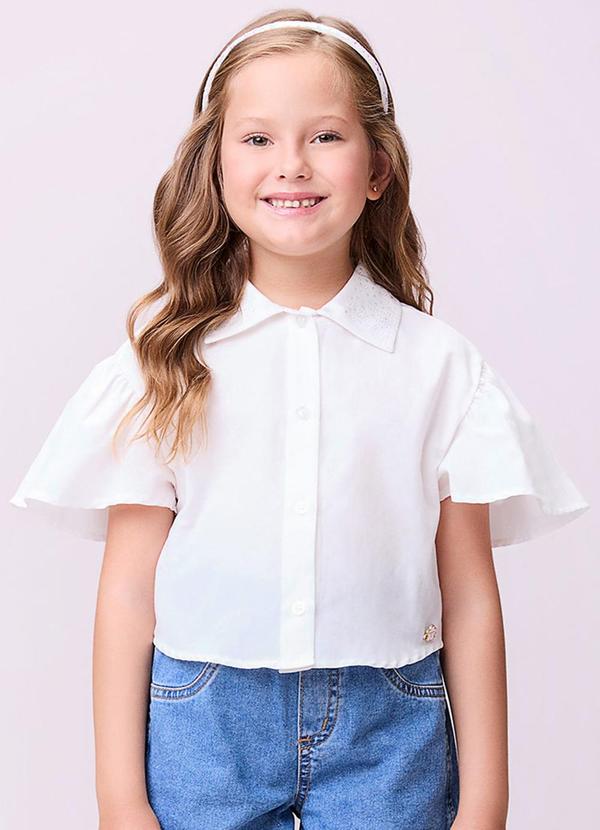 Camisa com Strass na Gola Off White