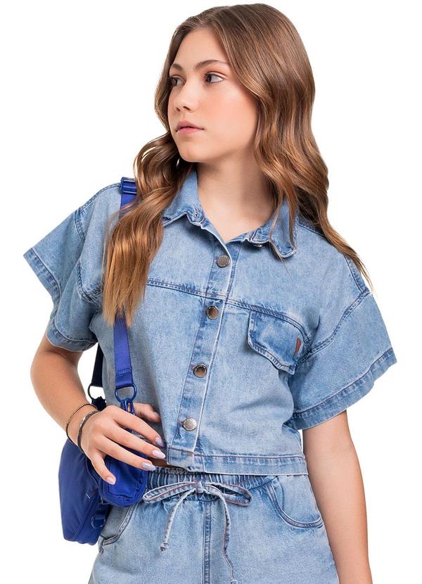 Vista 2 Camisa Cropped Jeans Juvenil Azul Gloss Gloss