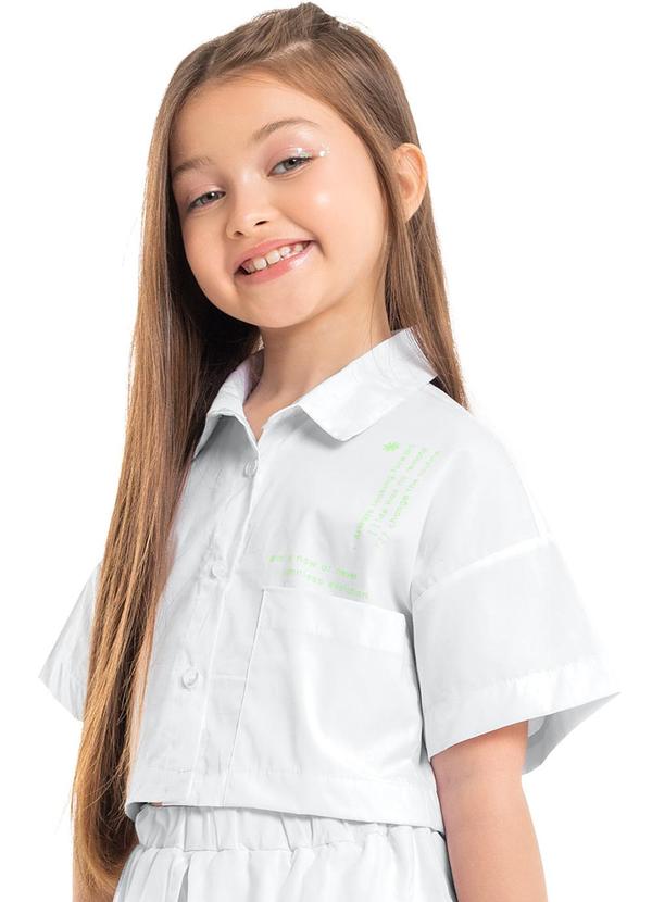 Vista 2 Camisa Cropped Juvenil em Tricoline Branco Gloss Gloss