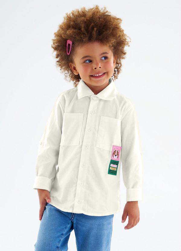 Vista 2 Camisa Infantil Menina em Tecido Branco Up Baby Up Baby