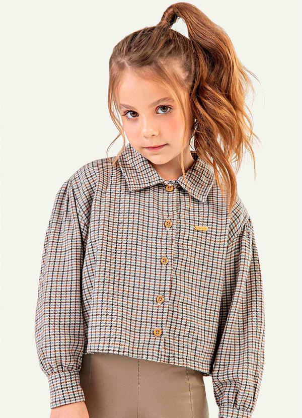 Camisa Infantil Menina Flanela Xadrez Marrom