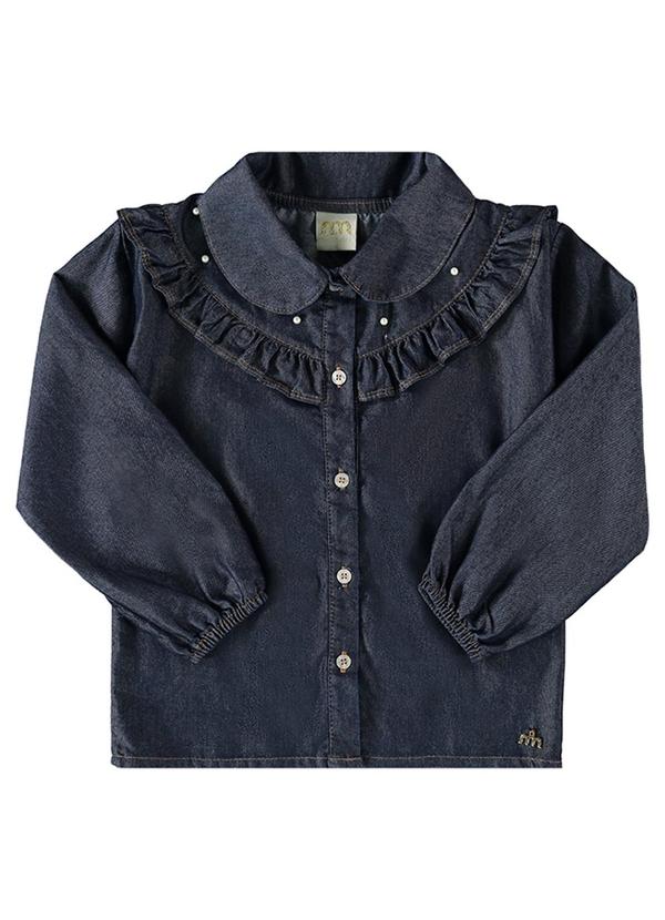 Camisa Menina Jeans Leve Pérolas Azul