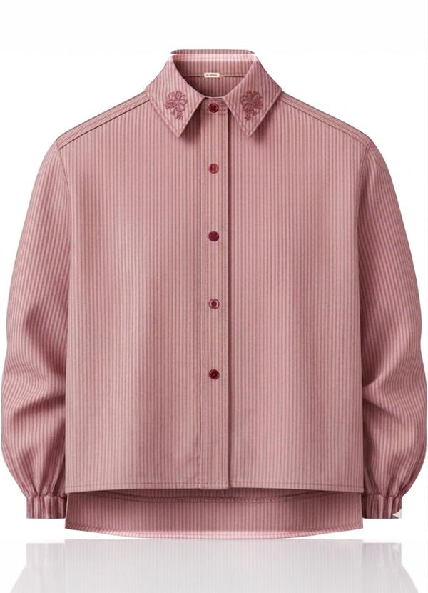 Camisa Mullet com Bordado Floral Bordô