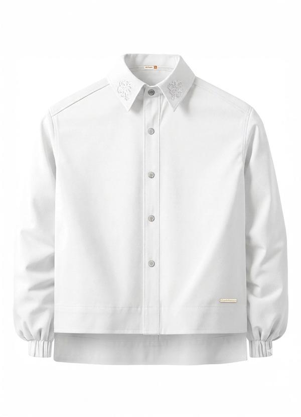 Camisa Mullet com Bordado Floral Branco