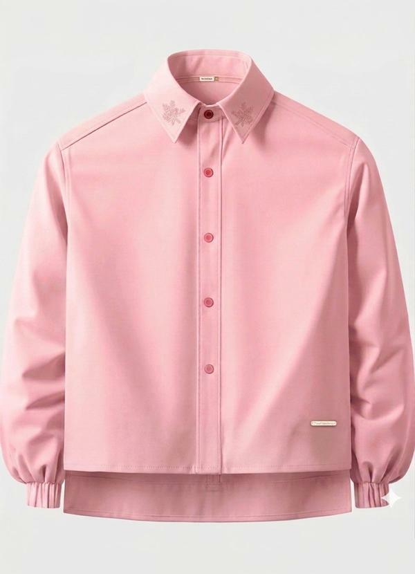 Camisa Mullet com Bordado Floral Rosa Claro