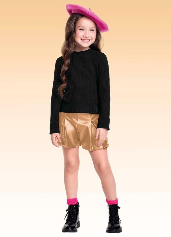 Vista 2 Conjunto Blusa e Short Preto Fakini Kids Fakini Kids
