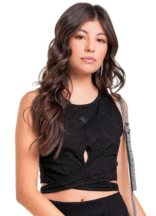 Vista 2 Regata Cropped em Cotton Juvenil Preto Gloss Gloss