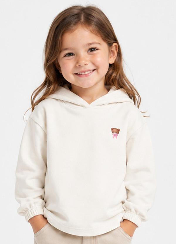 Blusão com Capuz Infantil Feminino Moletom Bege