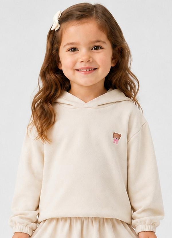 Blusão com Capuz Infantil Feminino Moletom Bege