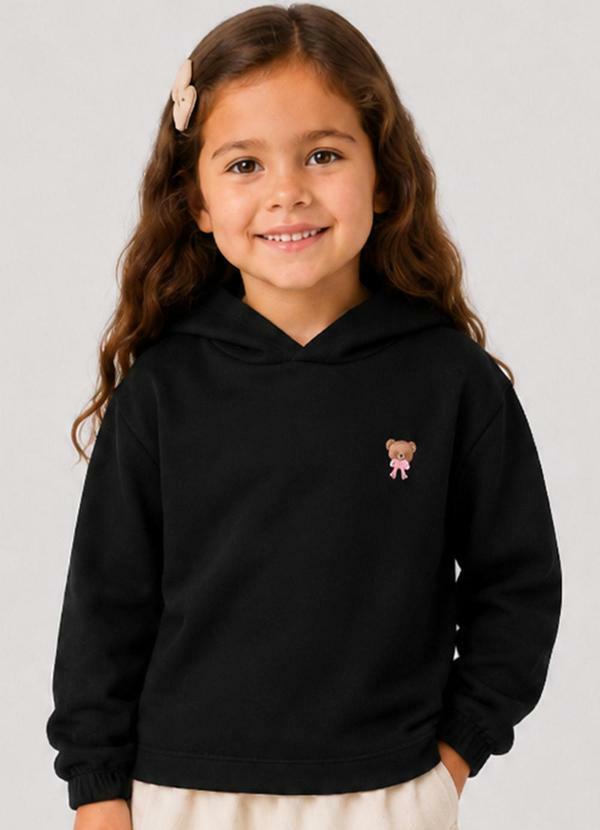 Blusão com Capuz Infantil Feminino Moletom Preto