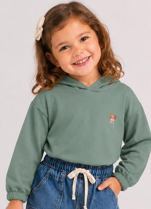 Blusão com Capuz Infantil Feminino Moletom Verde