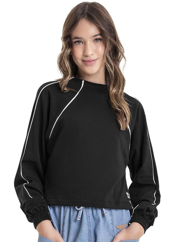 Vista 2 Blusão Cropped em Molecotton Juvenil Preto Gloss Gloss