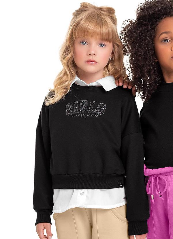 Vista 2 Blusão Cropped em Moletom Infantil Preto Quimby Quimby
