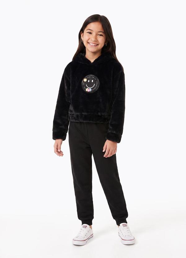 Blusão Cropped Peluciado Infantil Preto