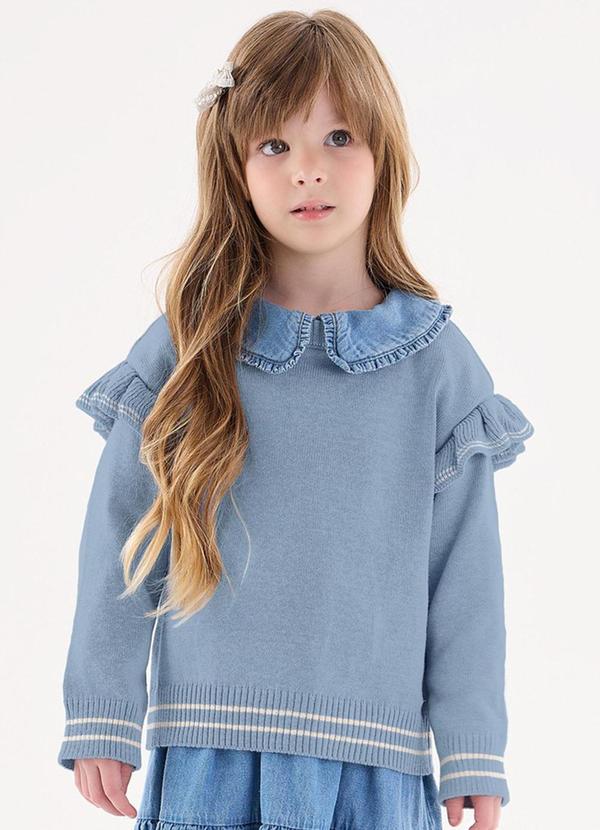 Vista 2 Blusão em Tricô Infantil Menina Azul Up Baby Up Baby