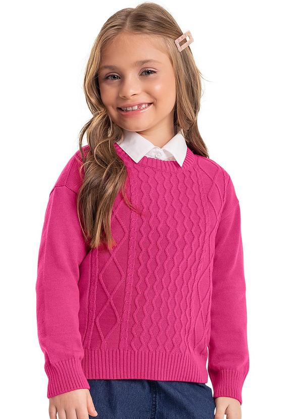 Vista 2 Blusão em Tricô Infantil Menina Rosa Quimby Quimby