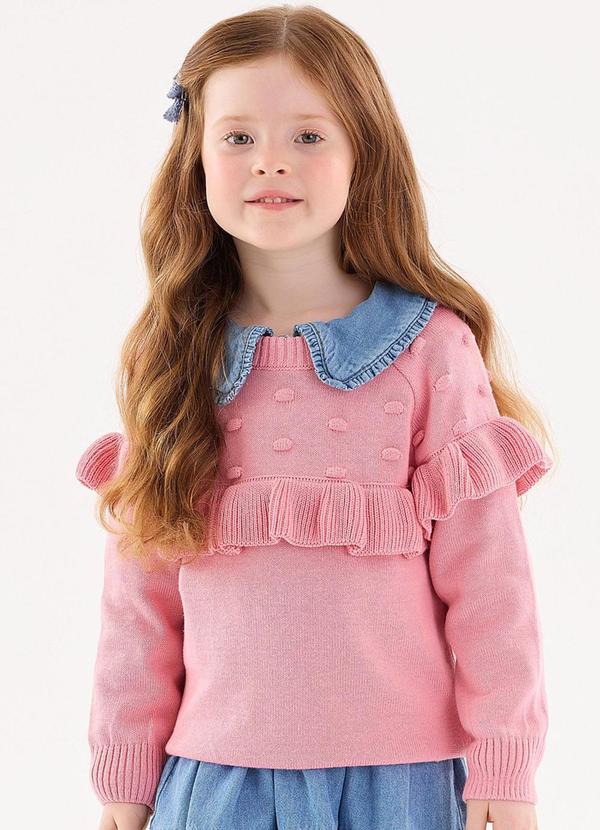 Blusão em Tricô Infantil Menina Rosa