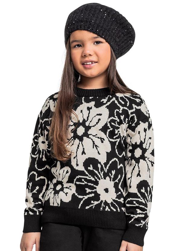 Blusão Floral em Tricot para Preto