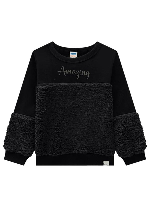 Vista 2 Blusão Infantil em Moletom com Pelo Sherpa Preto Marlan Marlan