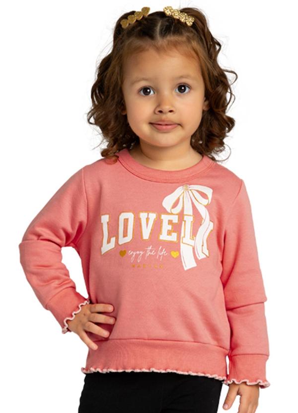 Vista 2 Blusão Infantil em Moletom Felpado Rosa Marlan Marlan