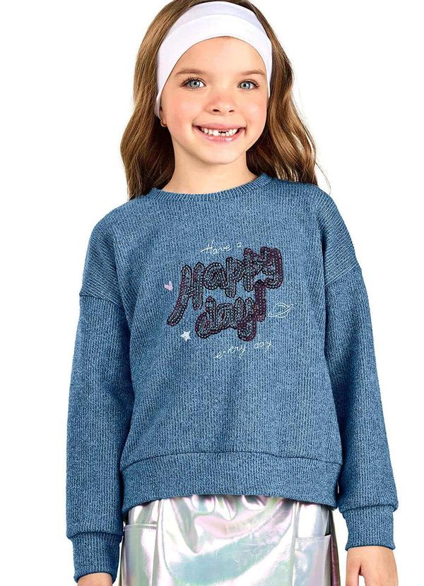 Blusão Infantil Menina Tricô Canelado Azul